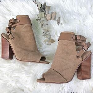 Joes Jeans Shoes Block Heel Ankle Boot Open Toe Double Strap Tobacco Tan 9